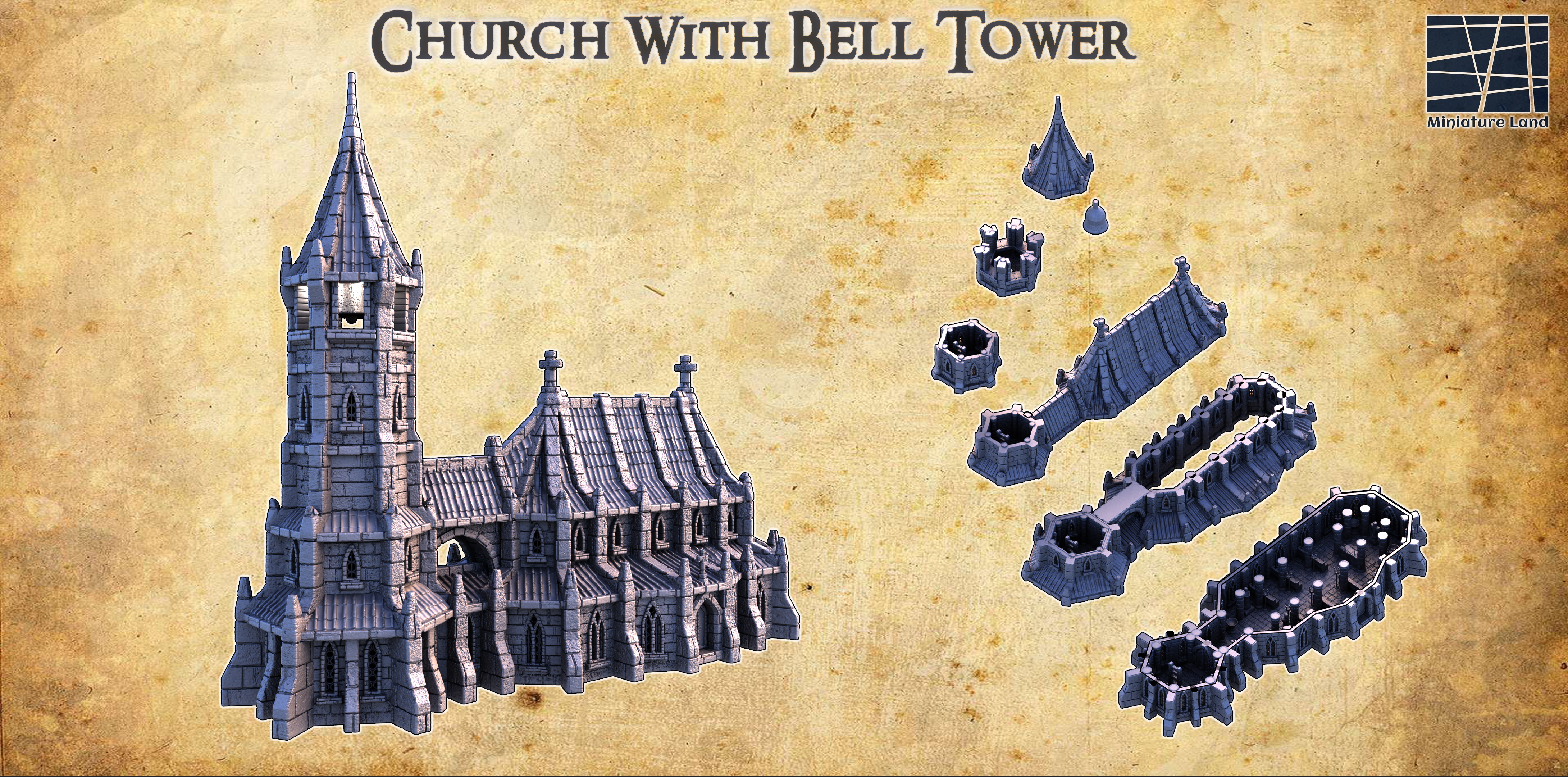 Church With Bell Tower - Tabletop Terrain - 28 MM